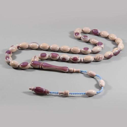 Küsen Kehribar Tesbih Lila Damarli 9x14mm yumurta 5 Küsen Kehribar Tesbih Lila Damarli 9x14mm yumurta 5
